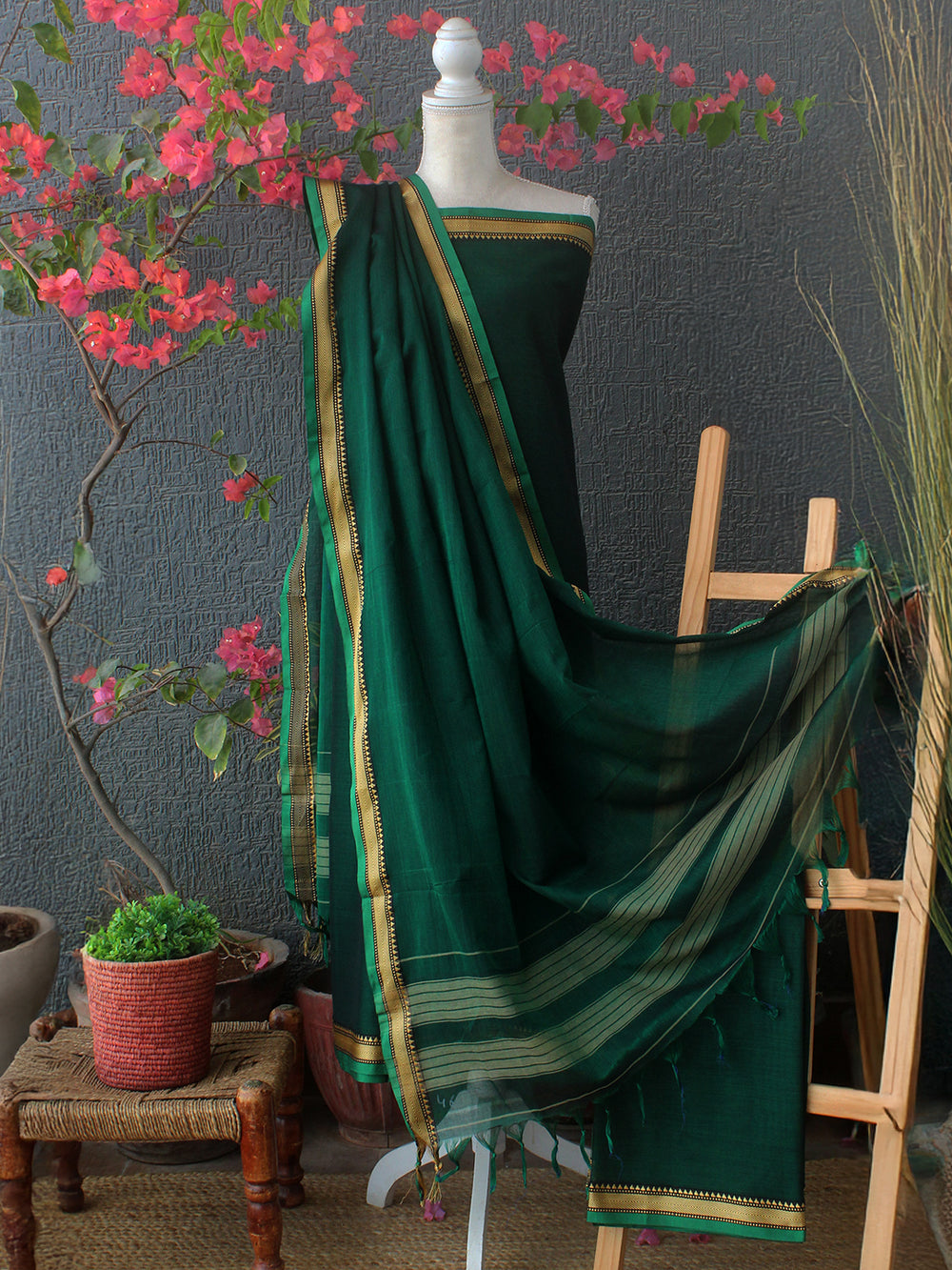 dharwad cotton dress material Green Dharwad Cotton Dress Material – Weaves of Tradition