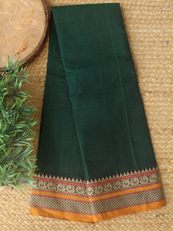 Green Dharwad Cotton Dress Material With Woven Borders