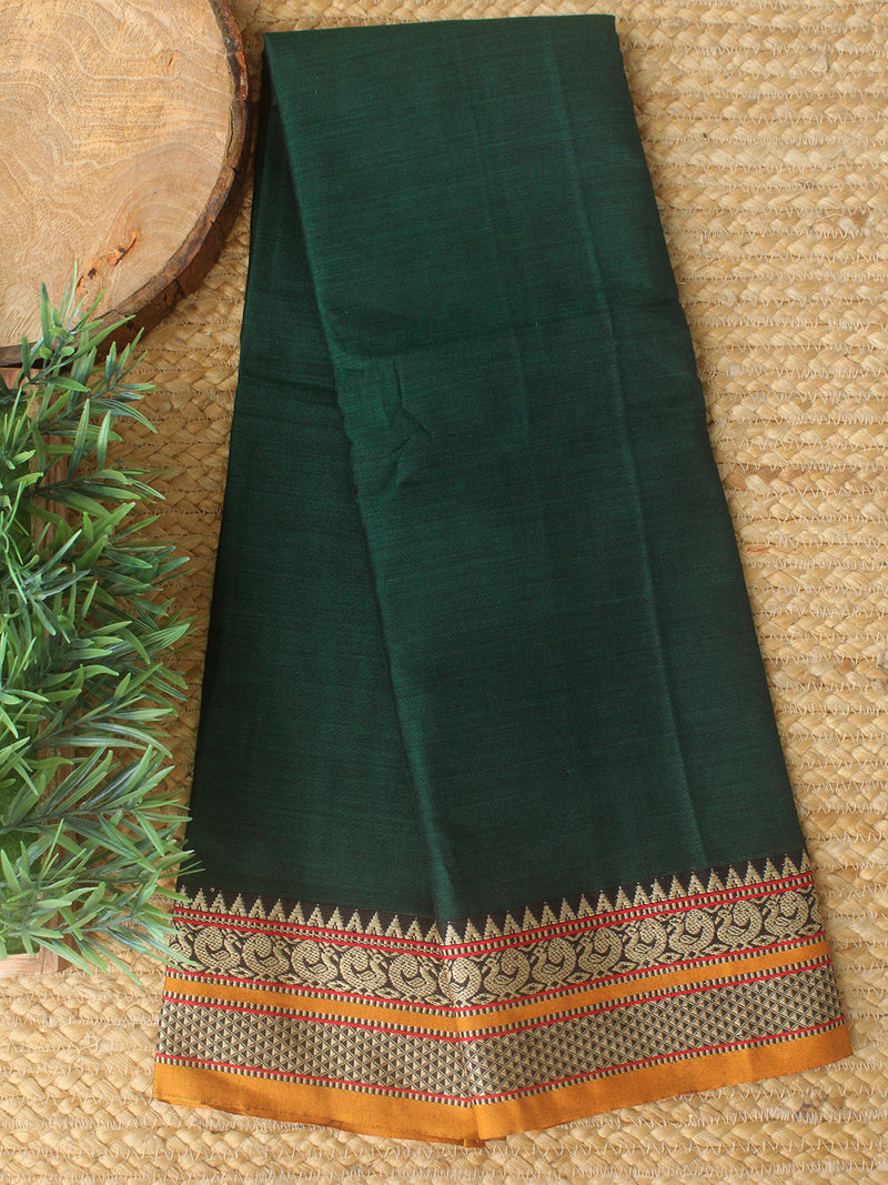 Green Dharwad Cotton Dress Material With Woven Borders