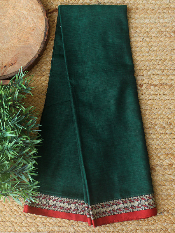 Green Dharwad Cotton Dress Material With Woven Borders