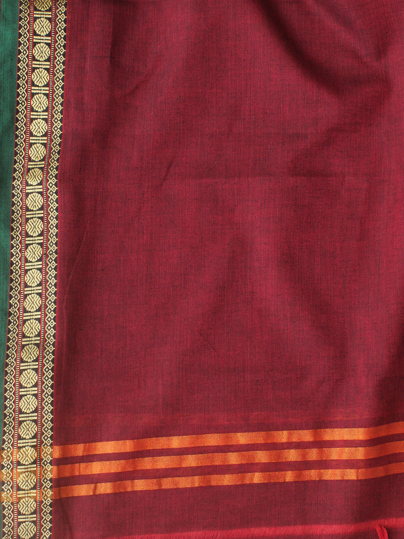 Maroon Dharwad Cotton Dress Material With Woven Borders