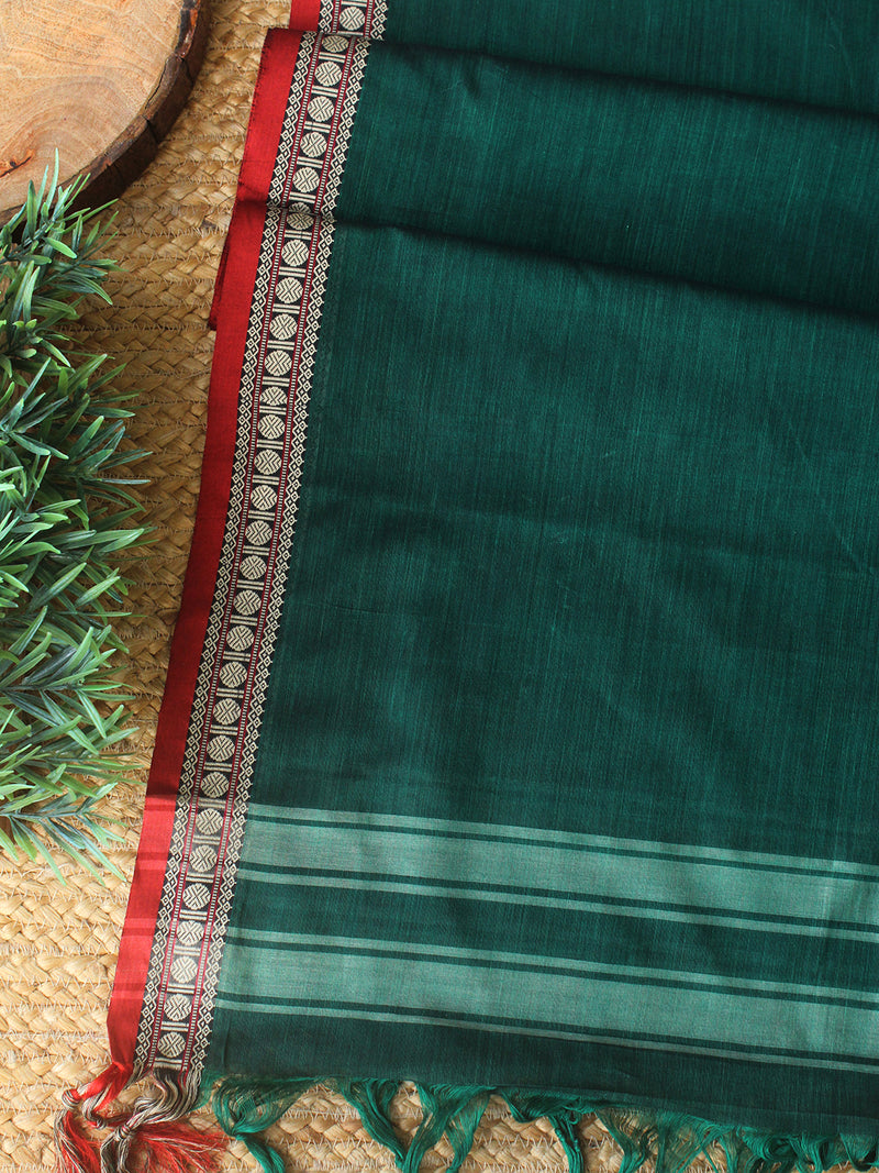 Green Dharwad Cotton Dress Material With Woven Borders