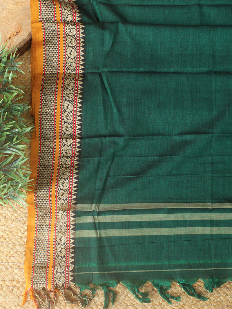 Green Dharwad Cotton Dress Material With Woven Borders