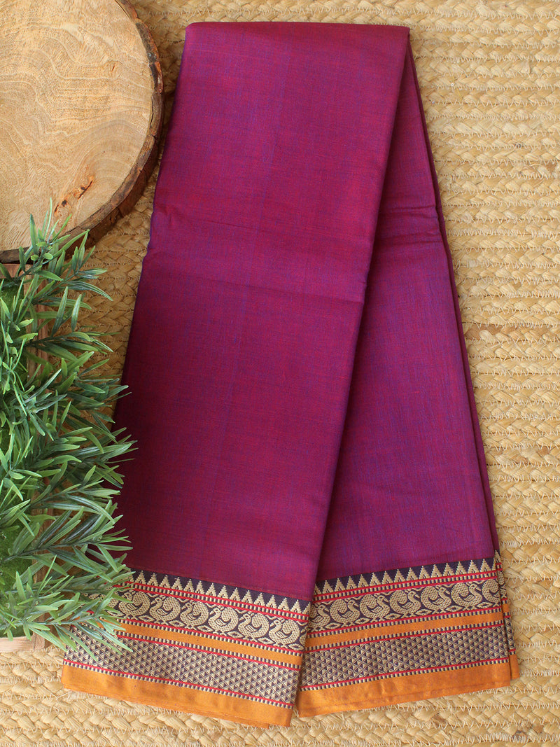Magenta Dharwad Cotton Dress Material With Woven Borders