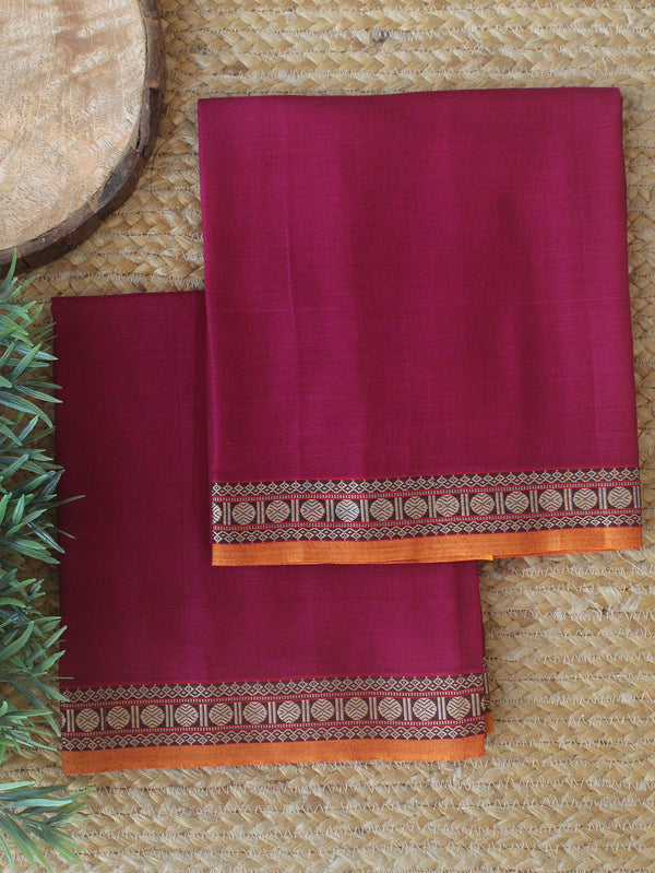 Magenta Dharwad Cotton Dress Material With Woven Border