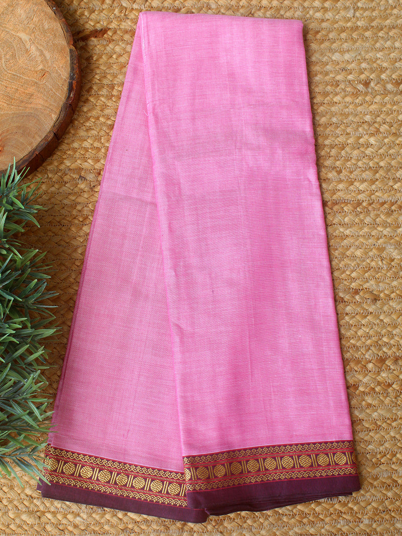 Pink Dharwad Cotton Dress Material With Woven Borders
