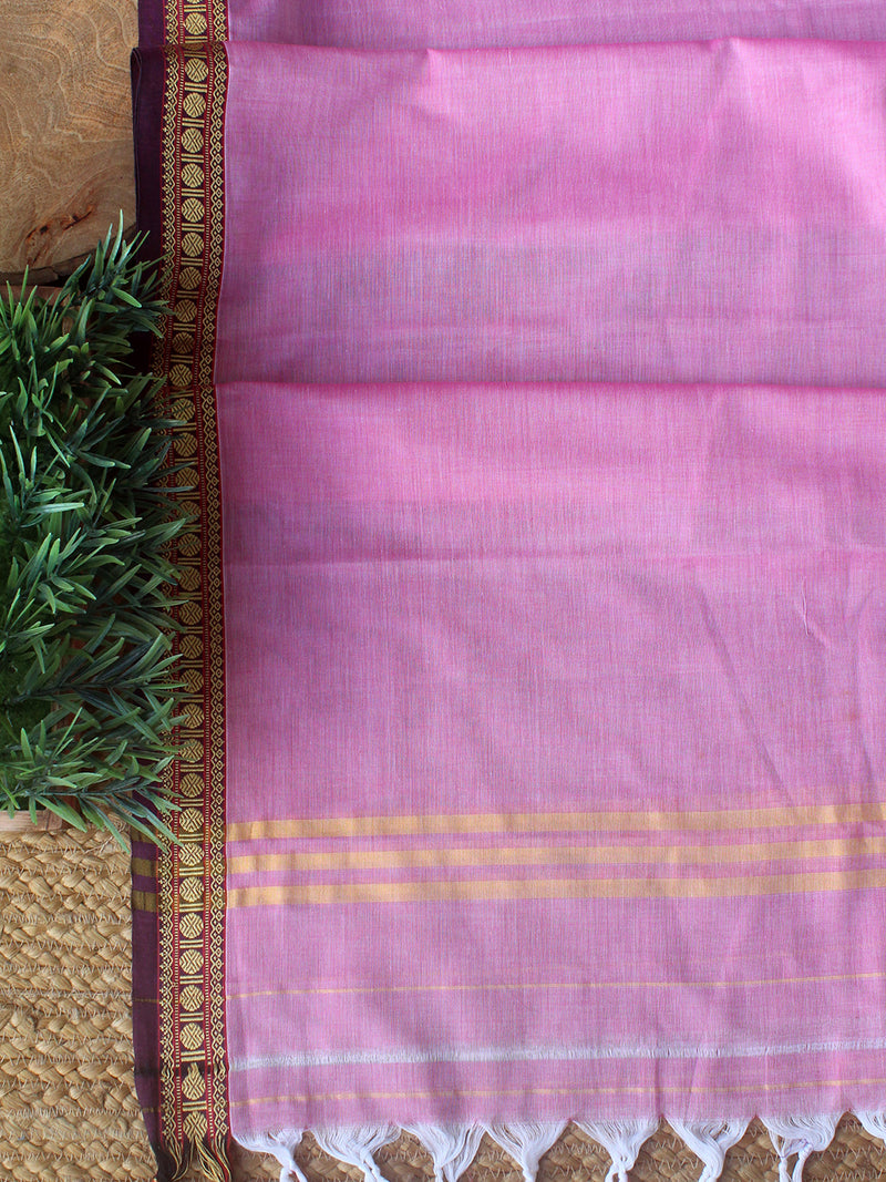 Pink Dharwad Cotton Dress Material With Woven Borders