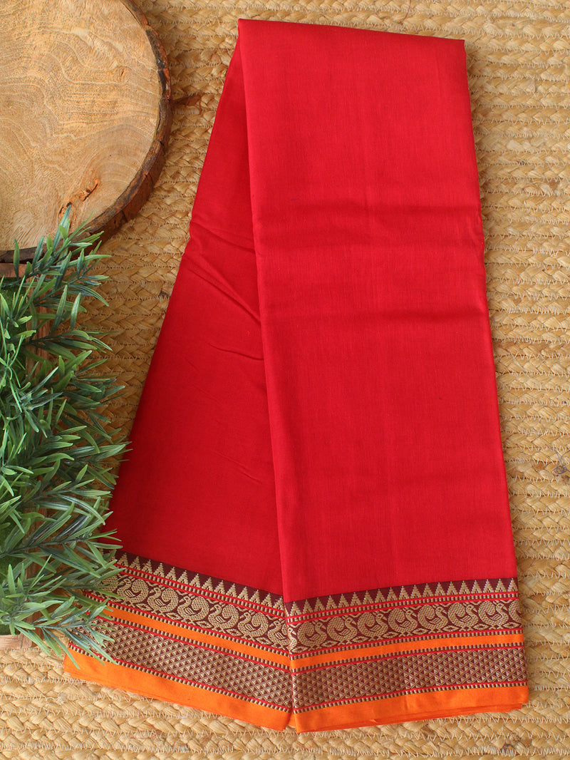 Red Dharwad Cotton Dress Material With Woven Borders