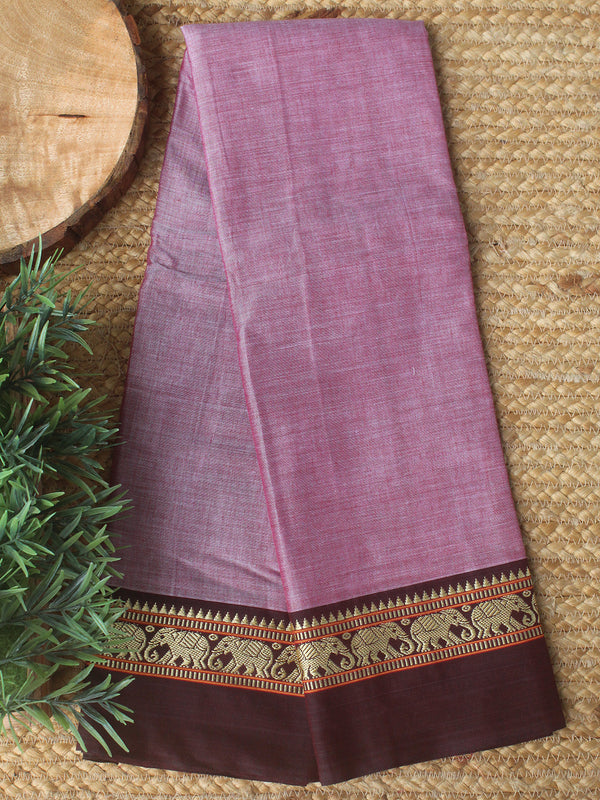 Light Pink Dharwad Cotton Dress Material With Elephant Borders