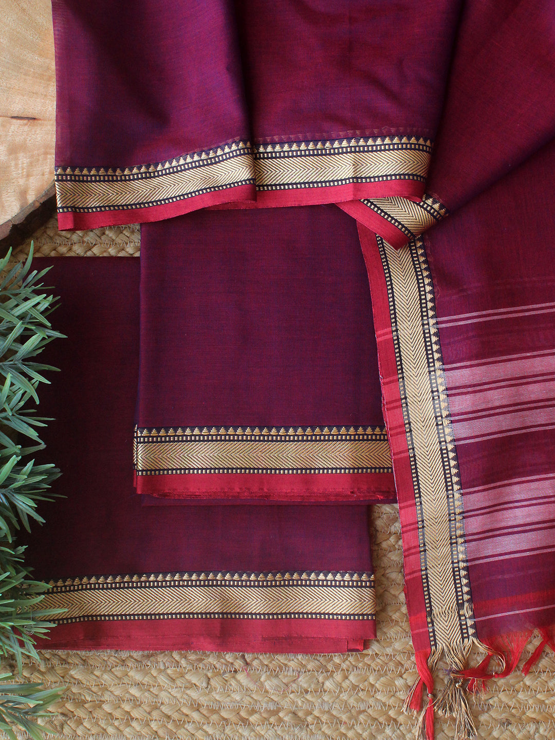 Darwan Color Purple and Red Dharwad Cotton Dress Material – Weaves of Tradition