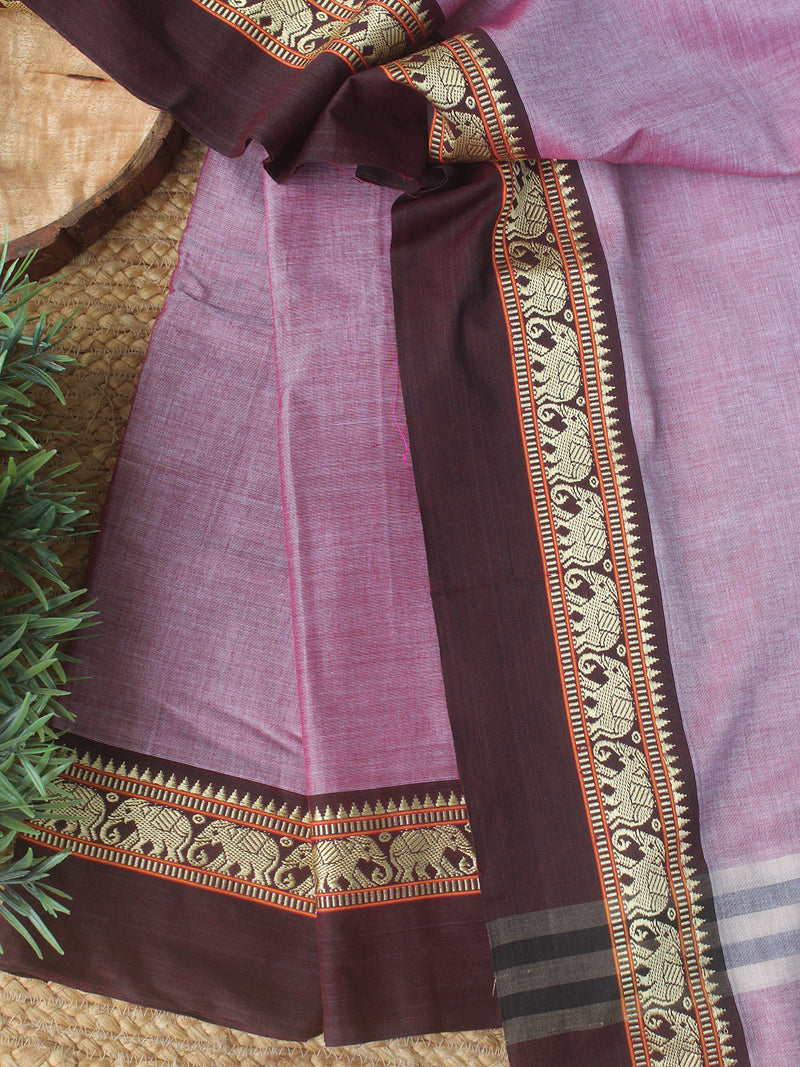 Light Pink Dharwad Cotton Dress Material With Elephant Borders