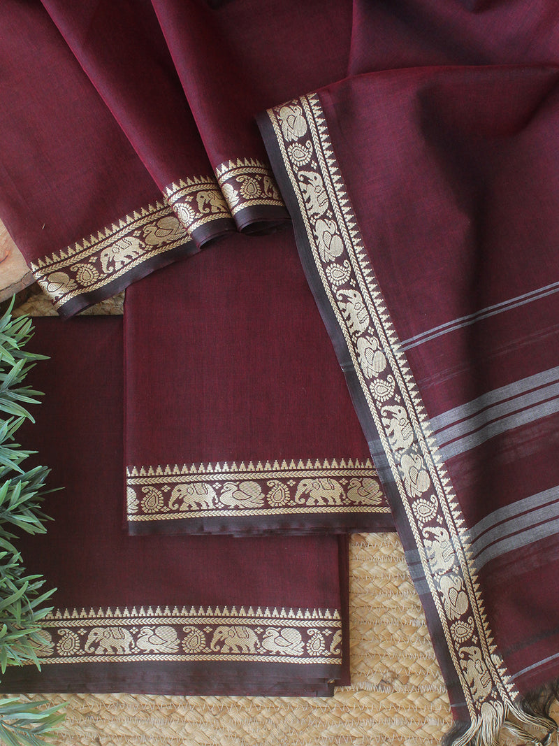 Darwan Color Maroon Dharwad Cotton Dress Material With Woven Border – Weaves of ...