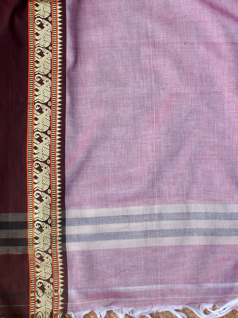 Light Pink Dharwad Cotton Dress Material With Elephant Borders