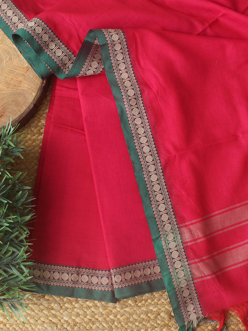 Pink Dharwad Cotton Dress Material With Woven Borders
