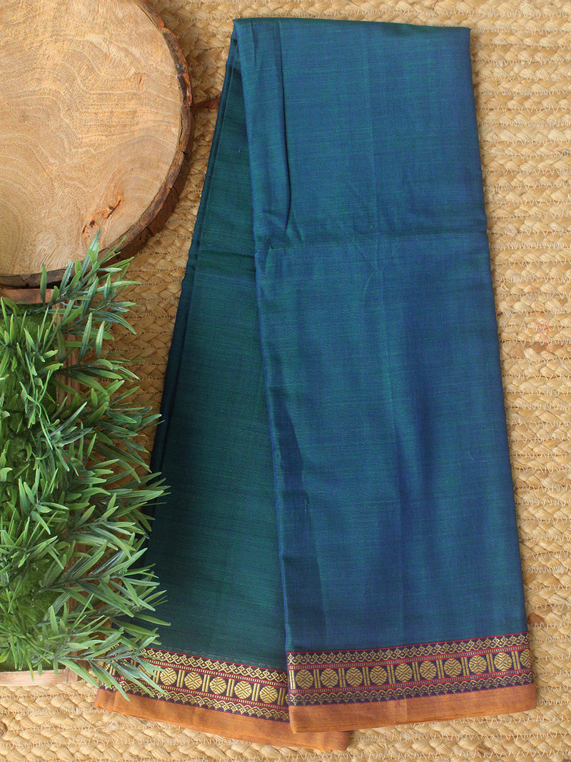 Blue and Green Dharwad Cotton Dress Material With Woven Borders