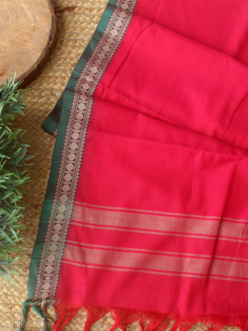Pink Dharwad Cotton Dress Material With Woven Borders