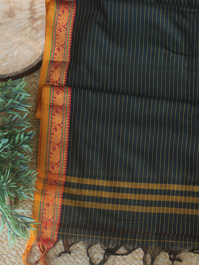Purple Dharwad Cotton Dress Material With Elephant Borders