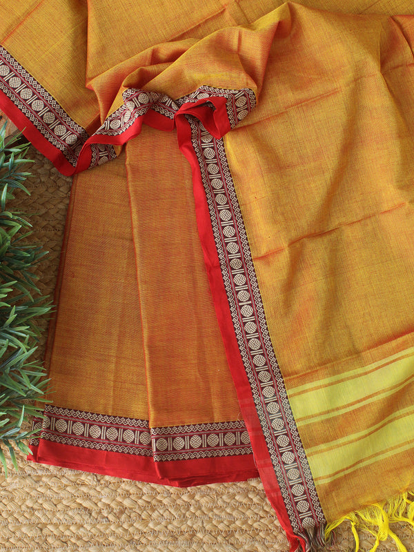 Golden Dharwad Cotton Dress Material With Woven Borders