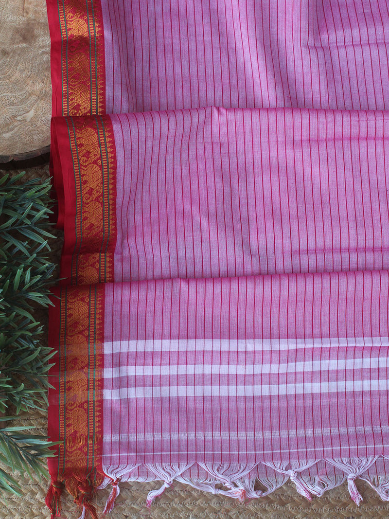 Purple Dharwad Cotton Dress Material With Elephant Borders