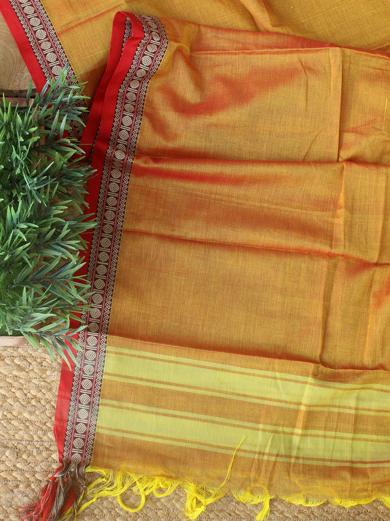 Golden Dharwad Cotton Dress Material With Woven Borders