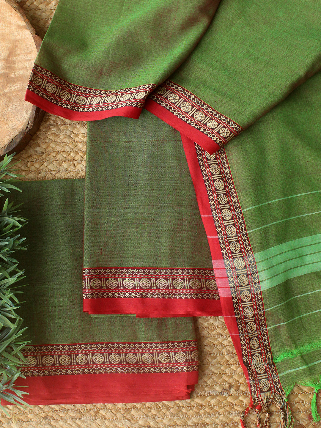 Green and Red Dharwad Cotton Dress Material With Woven Border – Weaves ...