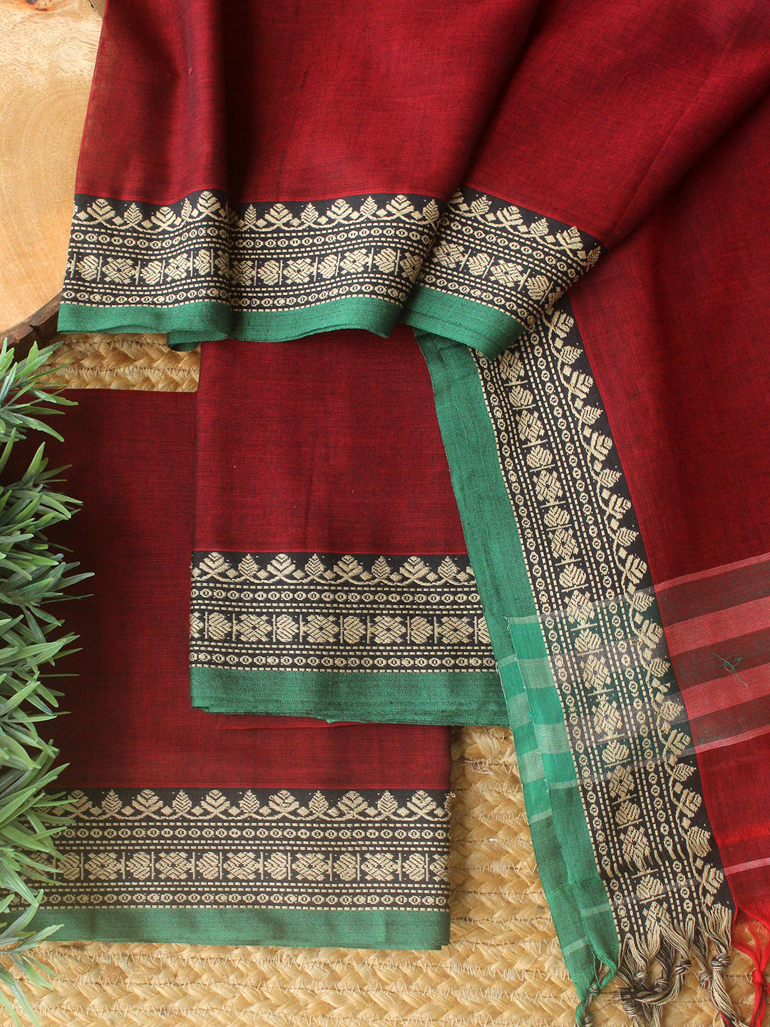 Darwan Color Maroon Dharwad Cotton Dress Material With Woven Border – Weaves of ...