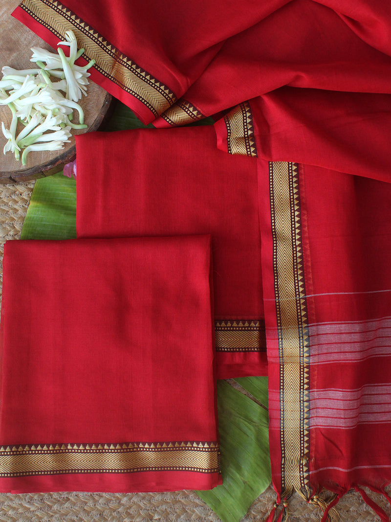 Red Dharwad Cotton Dress Material