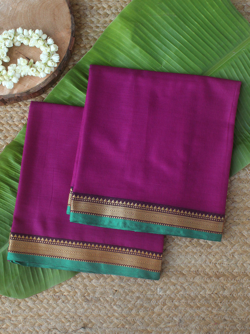 Purple Dharwad Cotton Dress Material With Woven Borders
