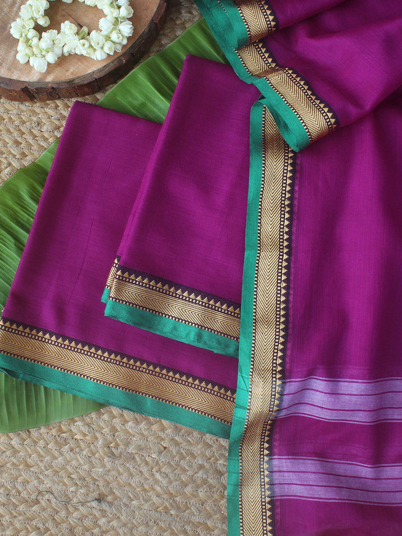 Purple Dharwad Cotton Dress Material With Woven Borders