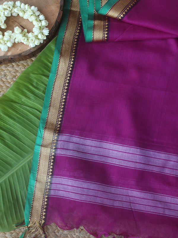 Purple Dharwad Cotton Dress Material With Woven Borders