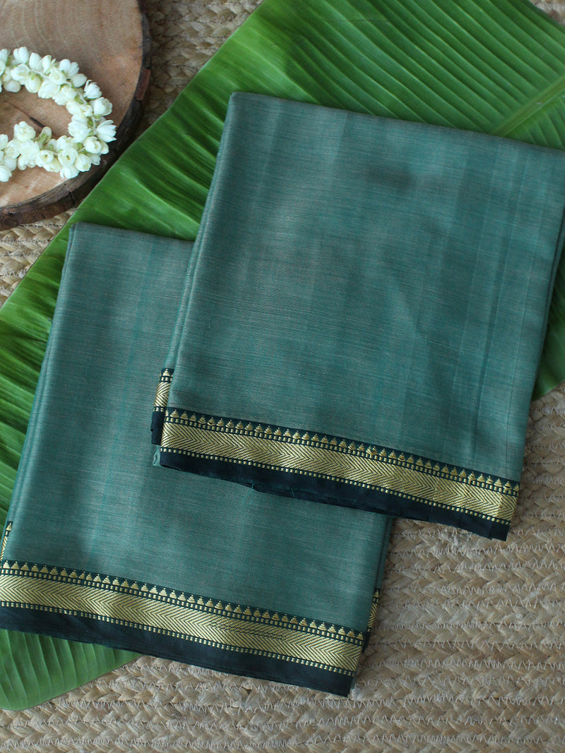 Green and Beige Dharwad Cotton Dress Material With Woven Borders