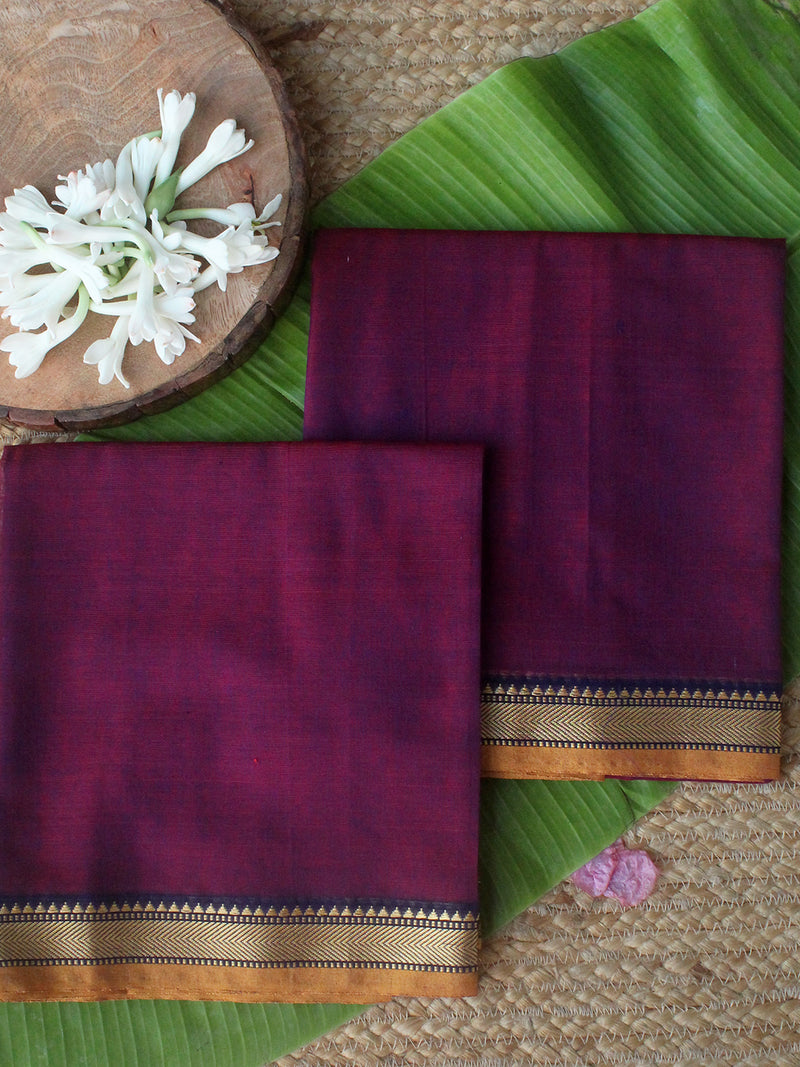 Purple Dharwad Cotton Dress Material With Woven Borders