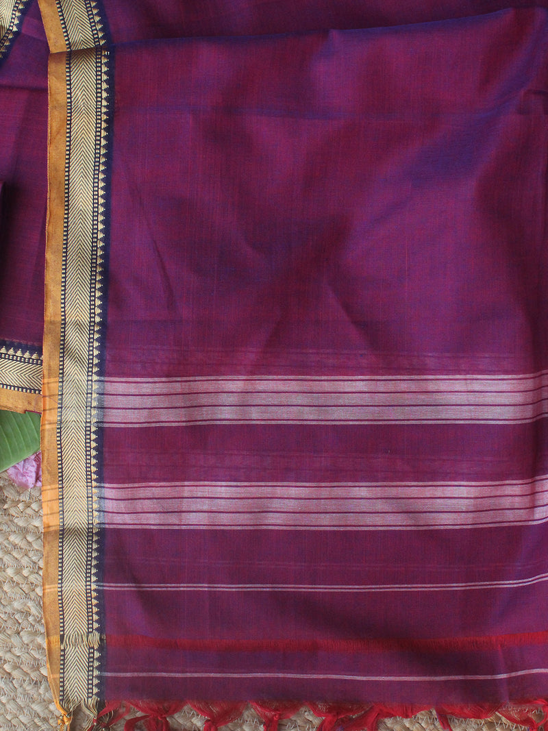 Purple Dharwad Cotton Dress Material With Woven Borders
