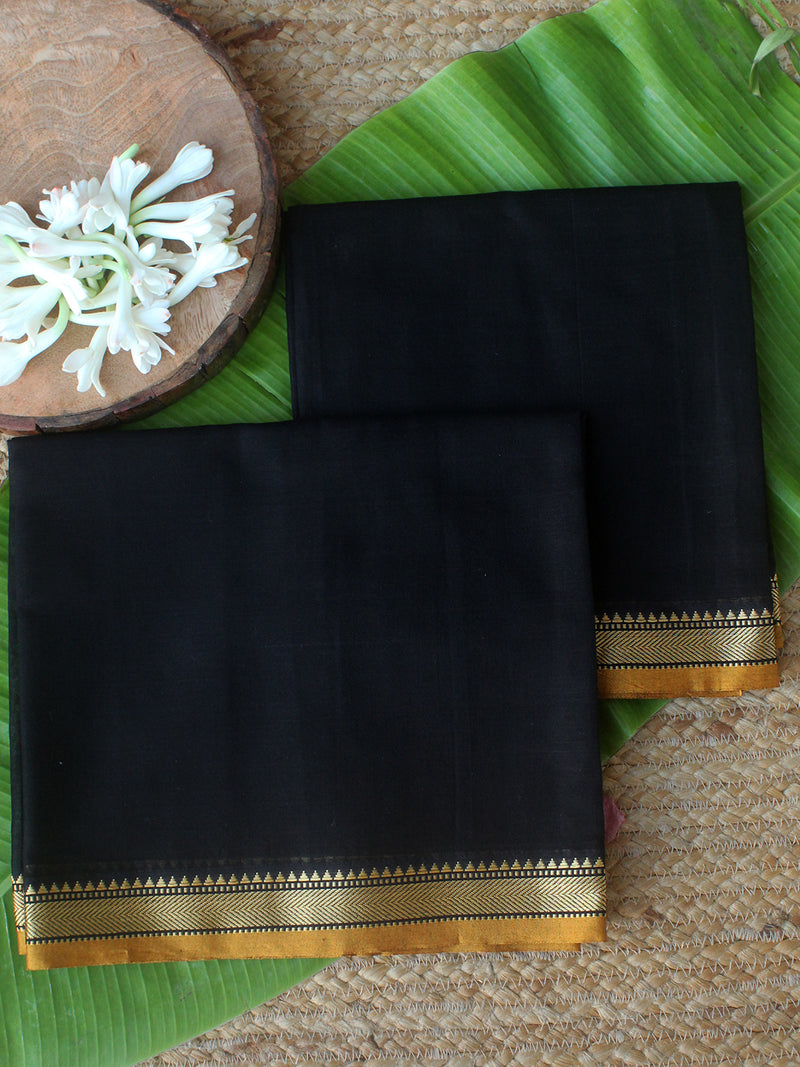 Black Dharwad Cotton Dress Material With Woven Borders
