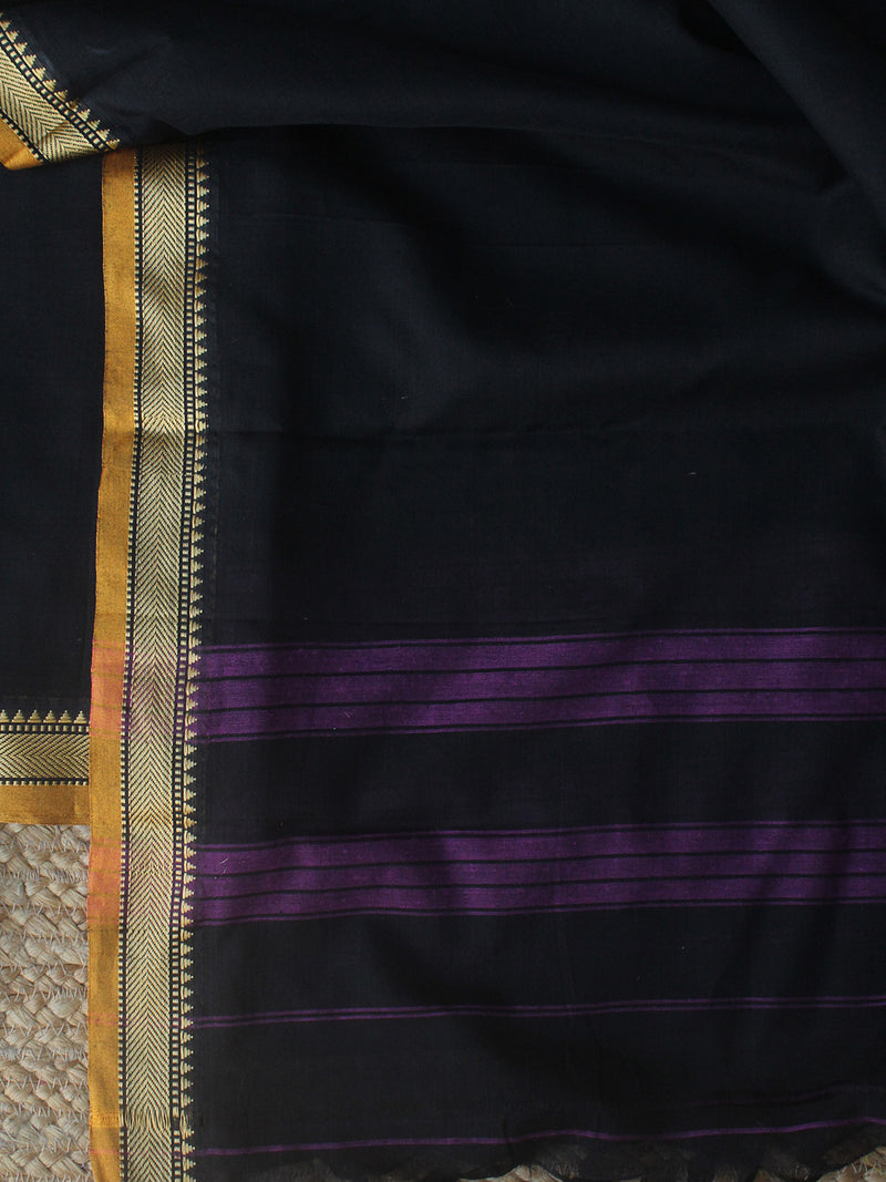 Black Dharwad Cotton Dress Material With Woven Borders