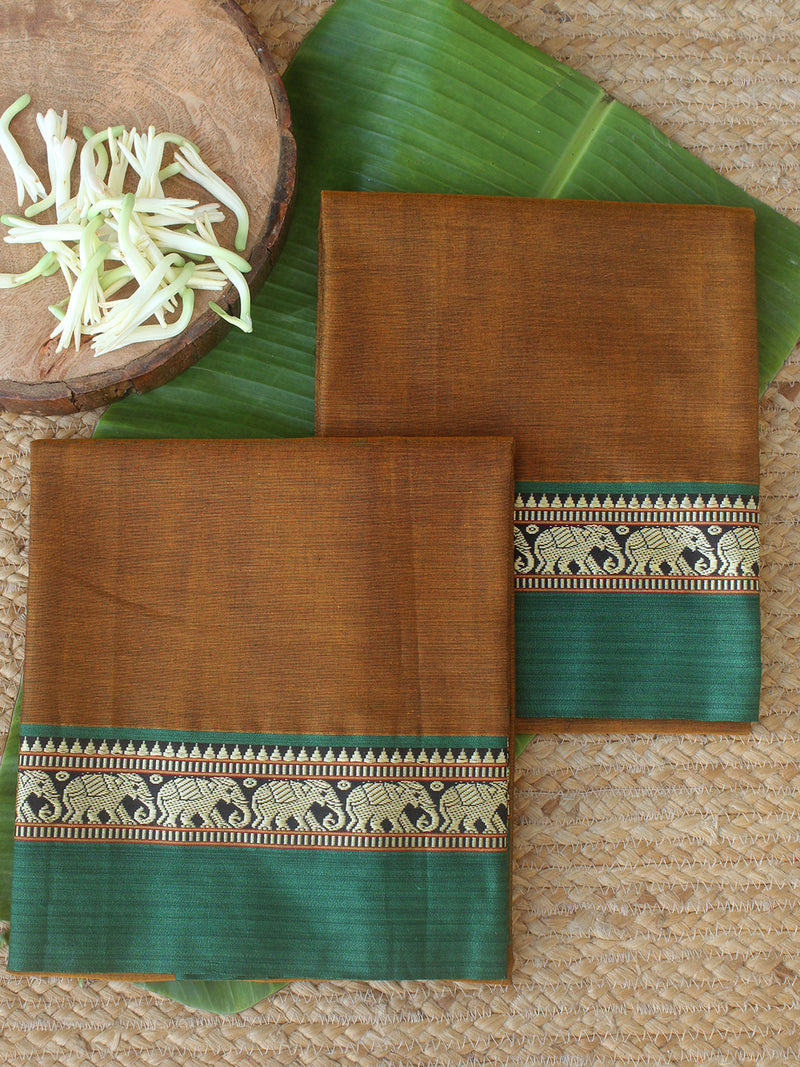 Mustard Dharwad Cotton Dress Material With Elephant Borders