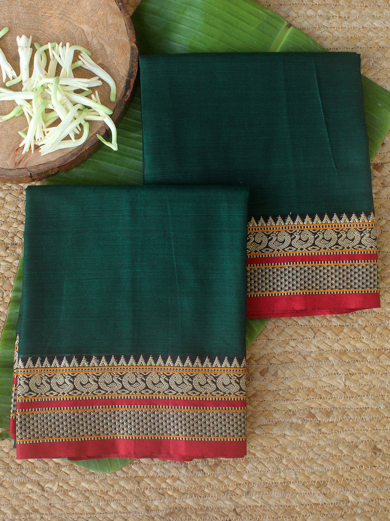 Green Dharwad Cotton Dress Material With Woven Borders