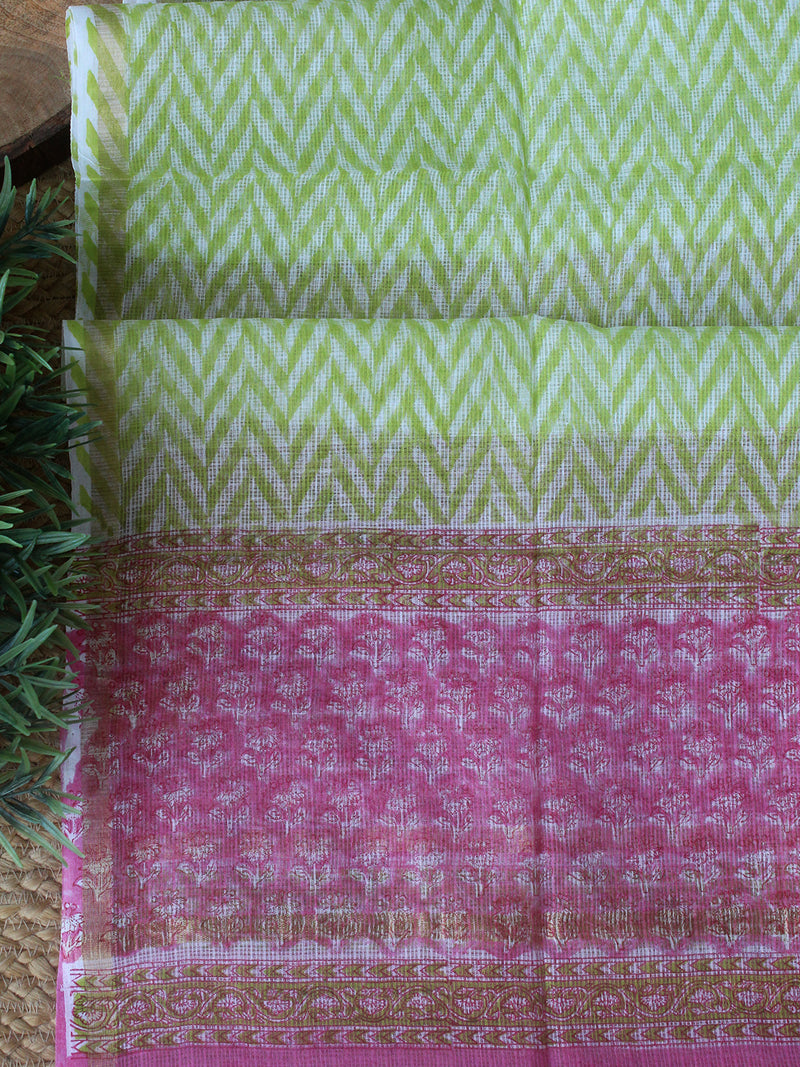 Pink Bagru Hand Block Printed Cotton Dress Material with Kota Doria Dupatta