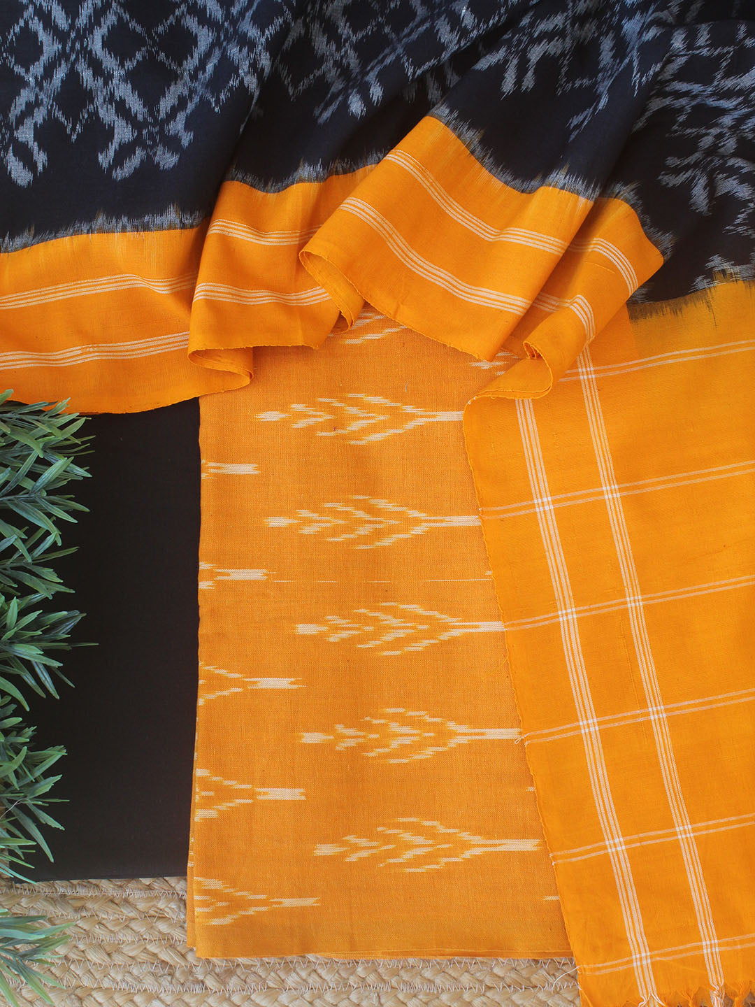 Maroon and Black Pochampally Ikkat Cotton Dress Material
