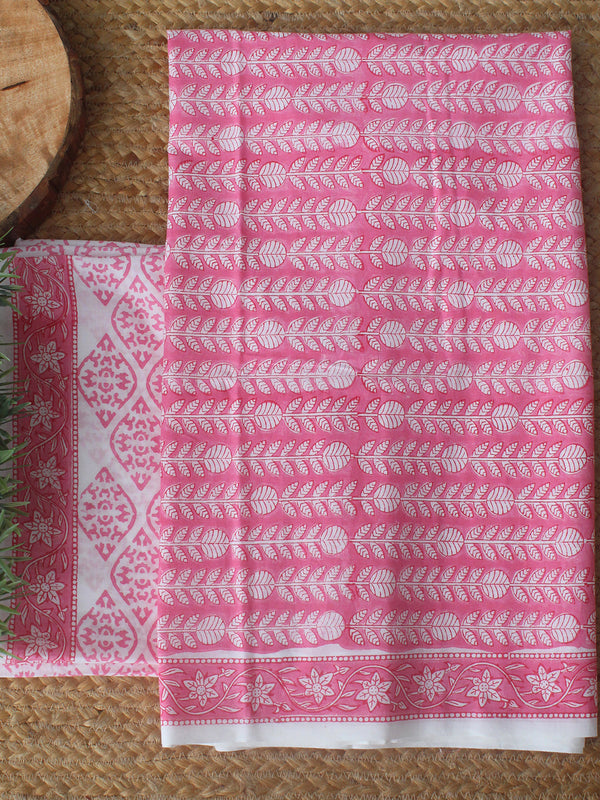 Pink Bagru Hand Block Printed Dress Material With Chiffon Dupatta