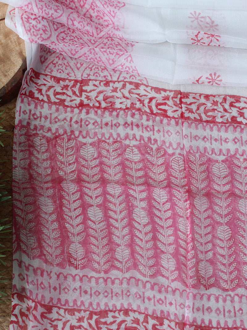 Pink Bagru Hand Block Printed Dress Material With Chiffon Dupatta
