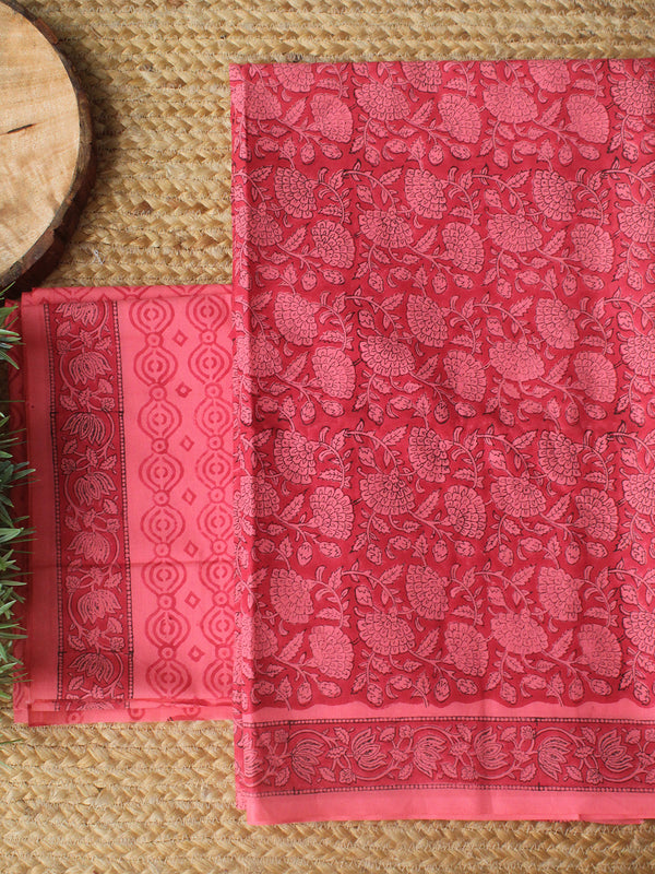Pink Bagru Hand Block Printed Dress Material With Chiffon Dupatta