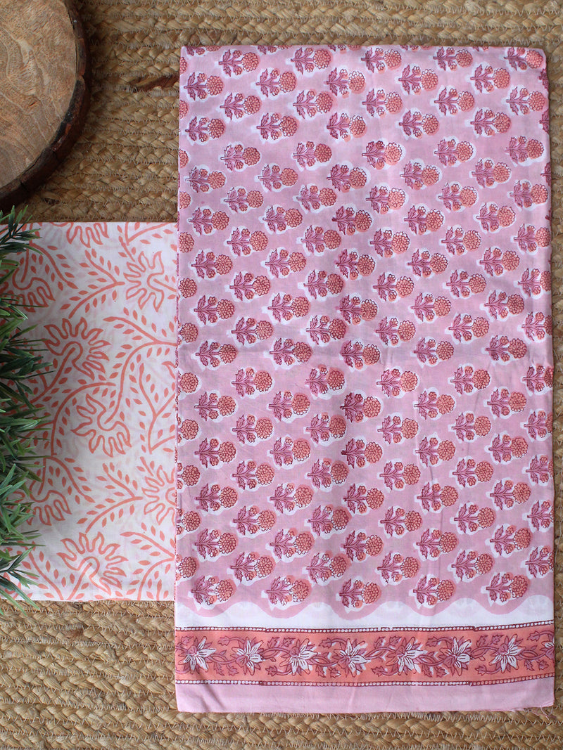 Pink Hand Block Printed Dress Material With Cotton Dupatta