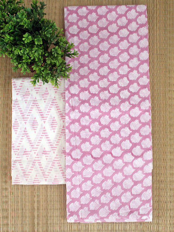 Pink Bagru Hand Block Printed Dress Material With Chiffon Dupatta