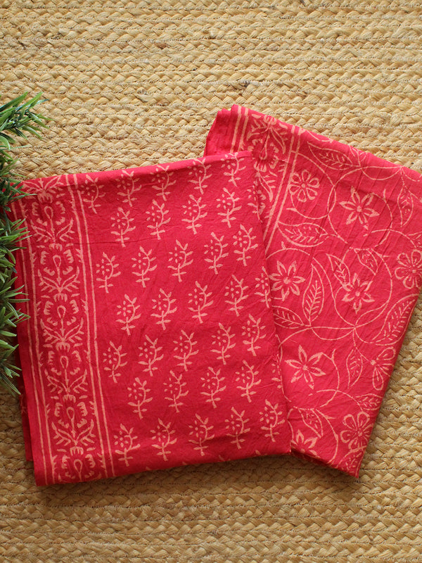 Red Bagru Hand Block Printed Dress Material