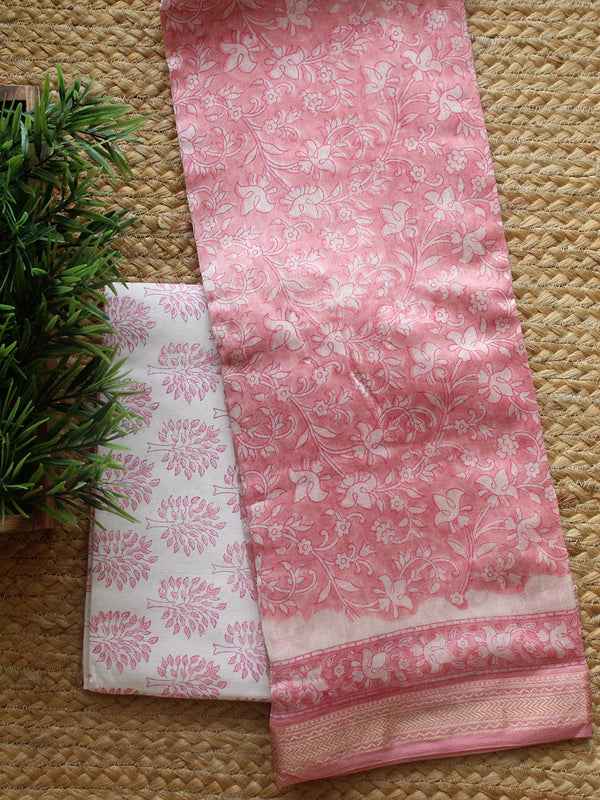 Peach Hand Block Printed Maheshwari Dress Material