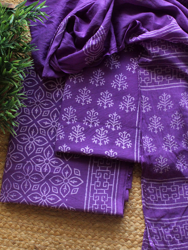 Violet Bagru Hand Block Printed Dress Material