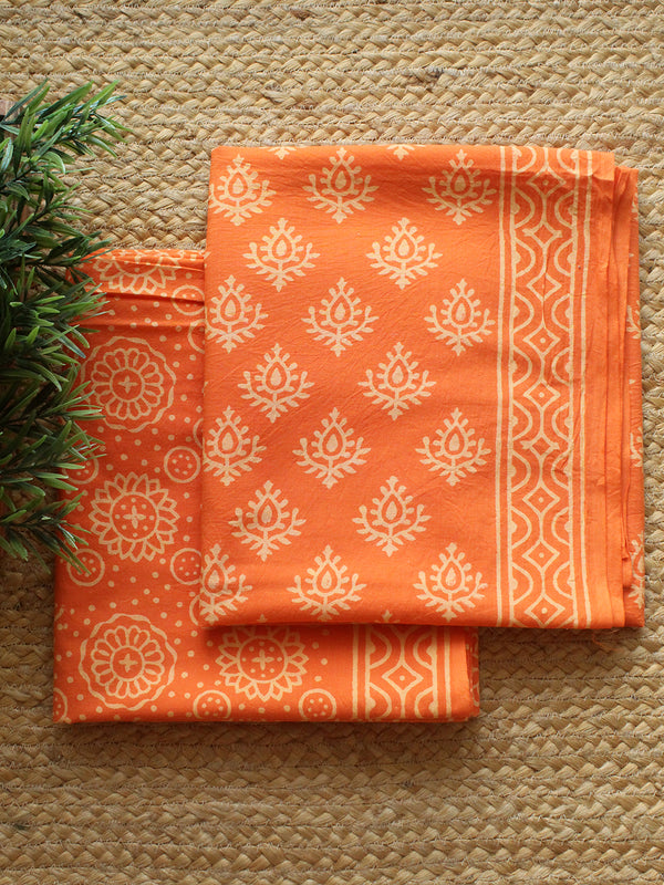 Orange Bagru Hand Block Printed Dress Material