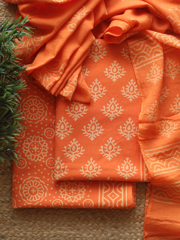 Orange Bagru Hand Block Printed Dress Material