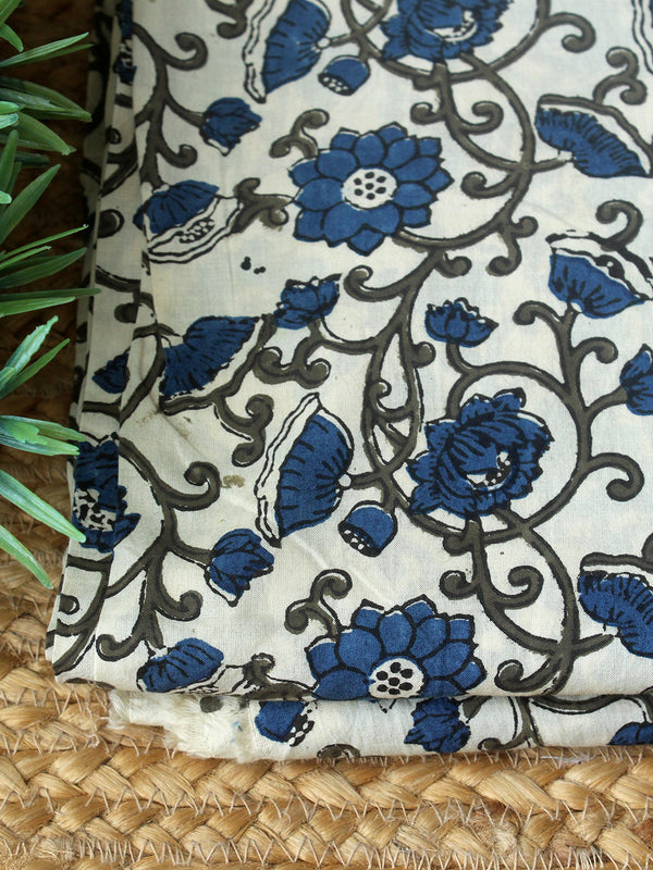 Off-White Ajrakh Hand Block Printed Cotton Fabric